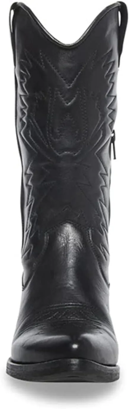 Lausiuoe Cowboy Boots For Women Mid Calf Cowgirl Western Boots Sunflower Embroidered Fashion Retro Classic Chunky Boots