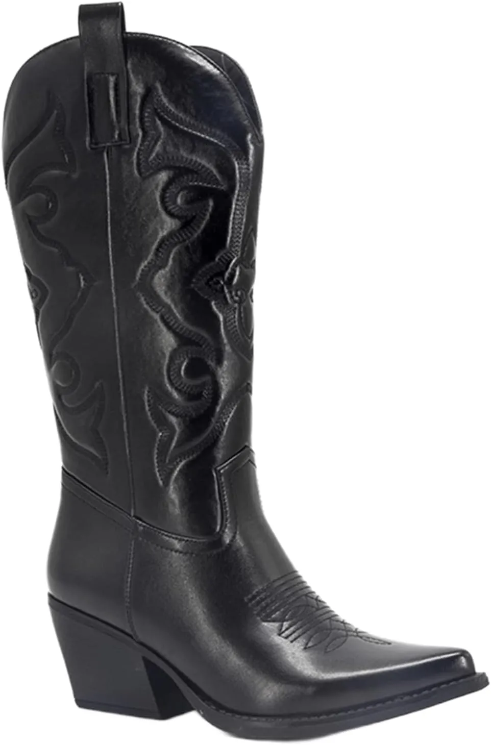 Lausiuoe Cowboy Boots For Women Mid Calf Cowgirl Western Boots Sunflower Embroidered Fashion Retro Classic Chunky Boots