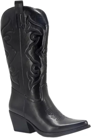 Lausiuoe Cowboy Boots For Women Mid Calf Cowgirl Western Boots Sunflower Embroidered Fashion Retro Classic Chunky Boots