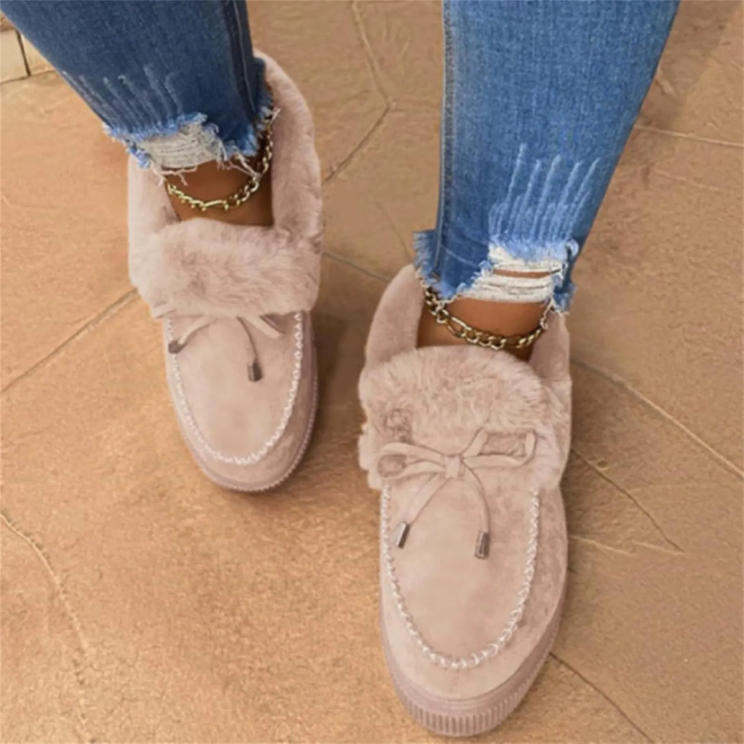 Lausiuoe Womens Winter Boots With Fur Lined Ankle Boots Slip On Snow Fuzzy Booties Fashion Casual Walking Shoes Loafers
