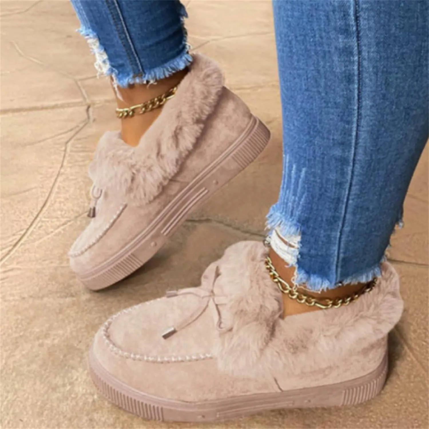 Lausiuoe Womens Winter Boots With Fur Lined Ankle Boots Slip On Snow Fuzzy Booties Fashion Casual Walking Shoes Loafers