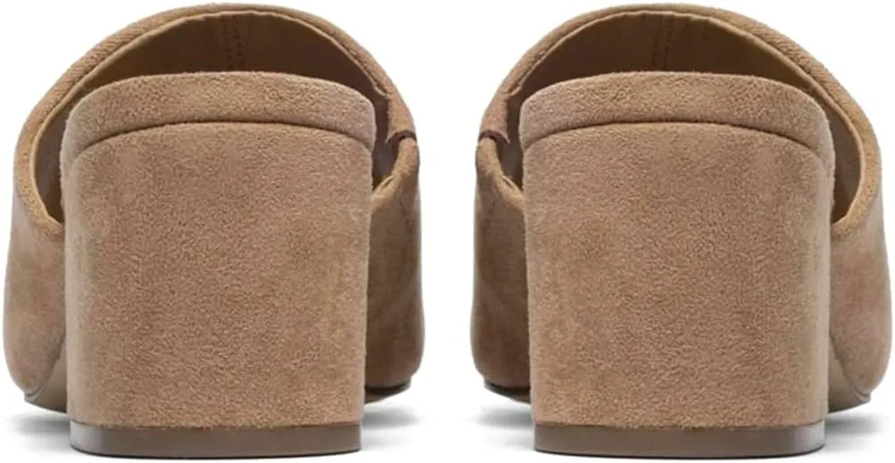 LEHOOR Women Chunky Block Heel Mules Open Peep Toe Slip On Suede Sandals 2” Mid Heels Round Toe Slides Shoes Comfortable Backless Loafers Office Work Summer Beach Slide Slippers Elegant 4-11 M US