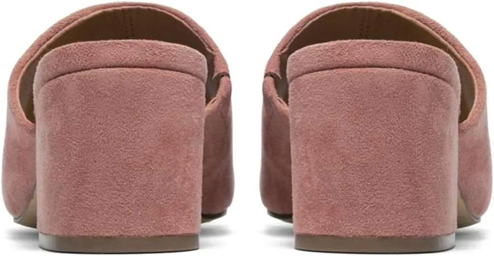 LEHOOR Women Chunky Block Heel Mules Open Peep Toe Slip On Suede Sandals 2” Mid Heels Round Toe Slides Shoes Comfortable Backless Loafers Office Work Summer Beach Slide Slippers Elegant 4-11 M US