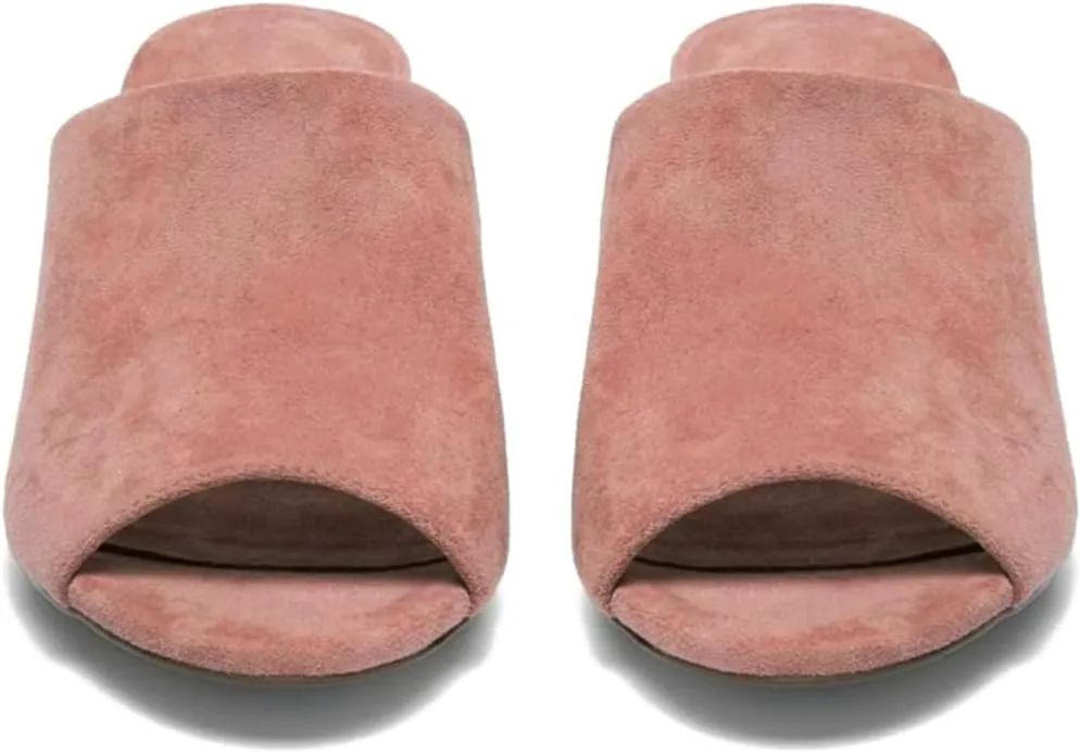 LEHOOR Women Chunky Block Heel Mules Open Peep Toe Slip On Suede Sandals 2” Mid Heels Round Toe Slides Shoes Comfortable Backless Loafers Office Work Summer Beach Slide Slippers Elegant 4-11 M US