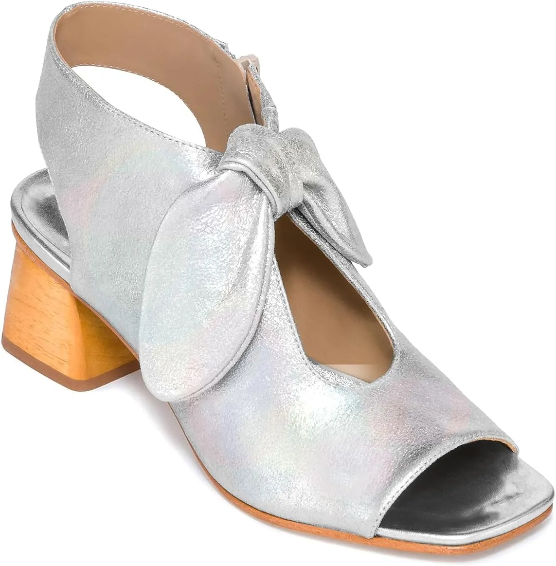 MOOMMO Women Heeled Sandals with Bow Open Toe Low Chunky Block Heel Sandal Booties Cutout 2" Heels Backless Slingback Dress Shoes Peep Toe Back Zipper Suede Sandal Dressy Casual Summer Beach 4-13 M US