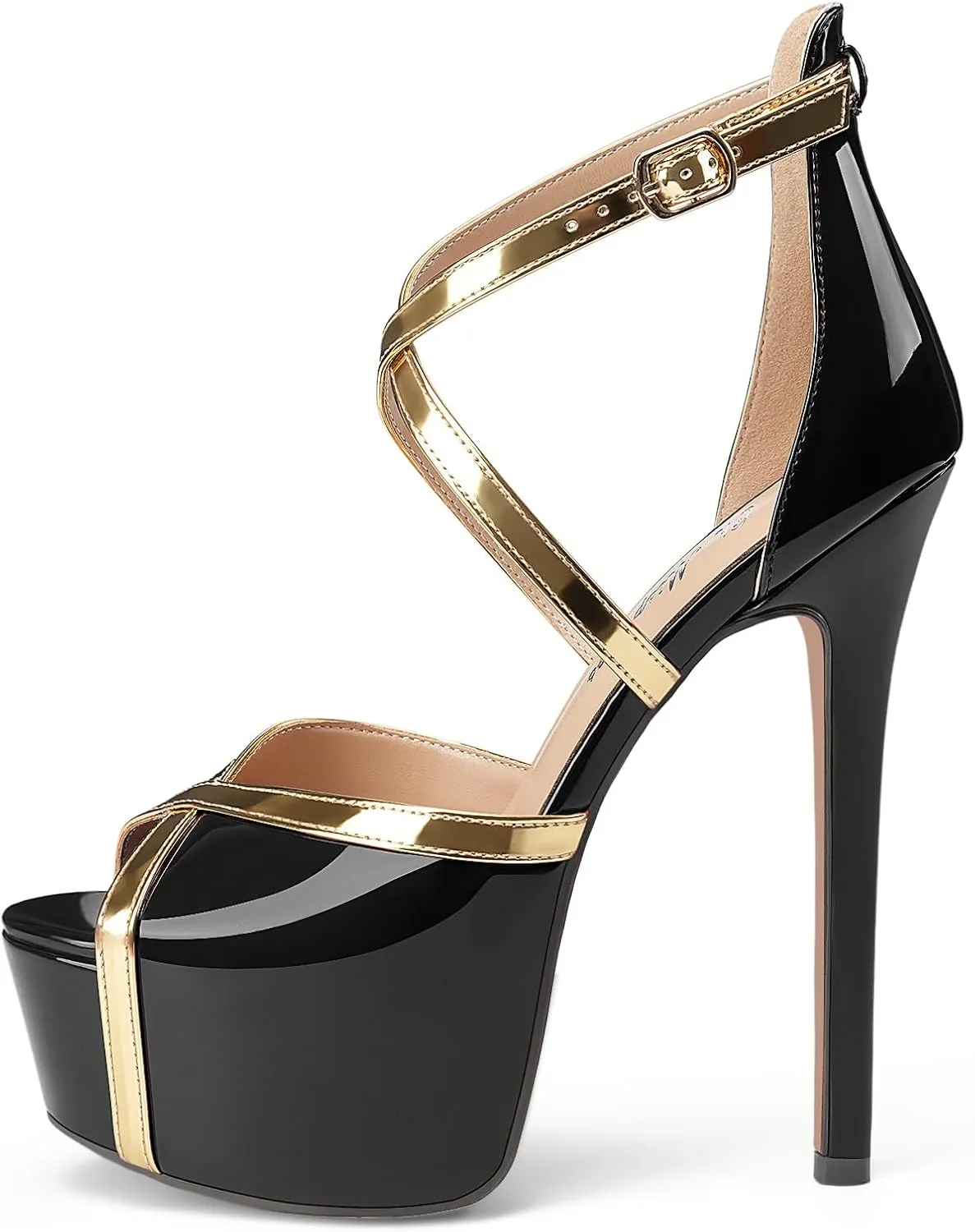 Oh Mispares Stiletto High Heel Sandals Platform Peep Toe Gold Crisscross Strappy Buckle Comfy 6 inch Heeled Spring Summer Sandals for Women Dressy