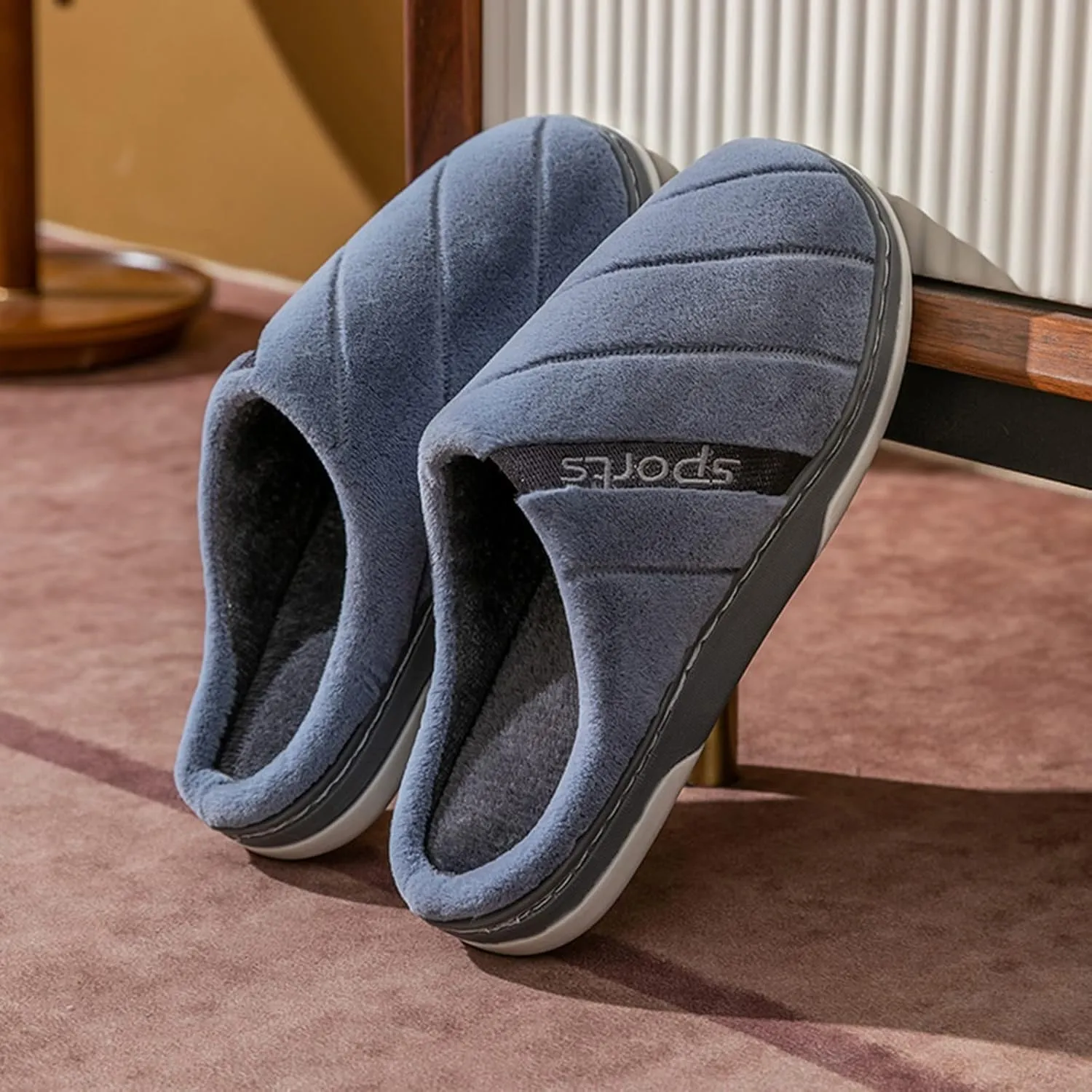 Winter Couples Men Warm Home Baotou Soft Bottom Comfortable Solid Color Flat Slippers 15 Wide Slippers for Men