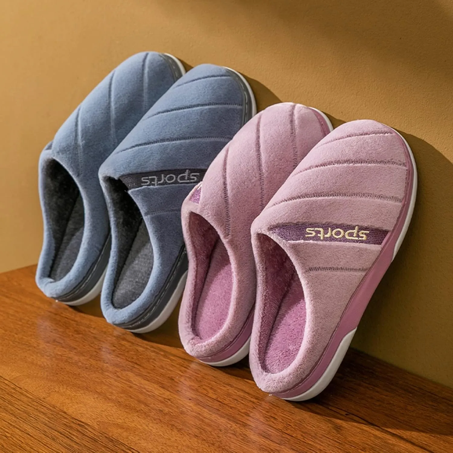 Winter Couples Men Warm Home Baotou Soft Bottom Comfortable Solid Color Flat Slippers 15 Wide Slippers for Men