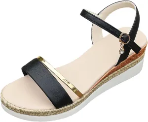Women's Wedge Sandals Open Toe Ankle Strap Dressy Summer Platform Espadrille Comfortable Casual Beach Roman Slide Sandals for Walking and Travel