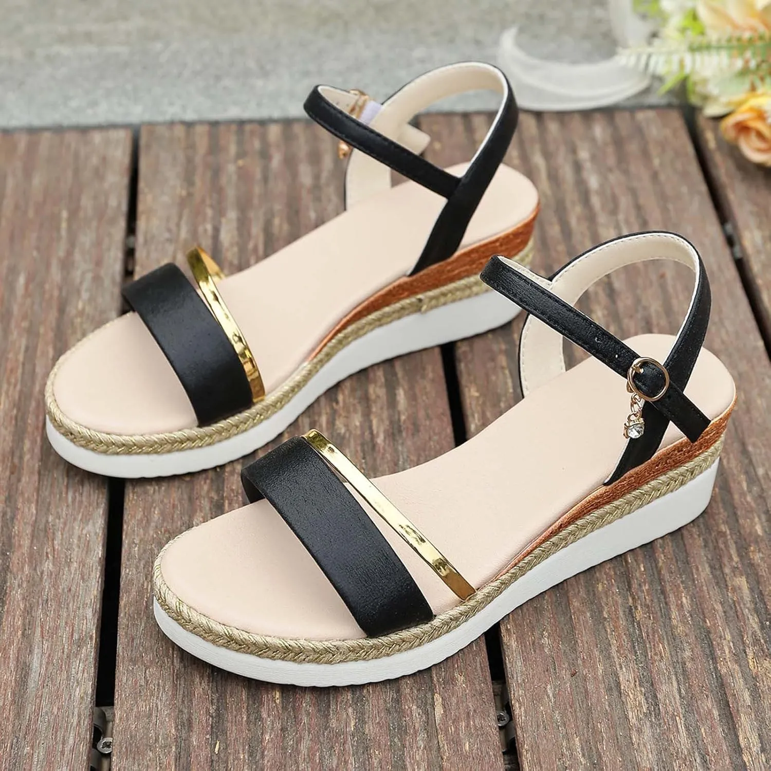 Women's Wedge Sandals Open Toe Ankle Strap Dressy Summer Platform Espadrille Comfortable Casual Beach Roman Slide Sandals for Walking and Travel